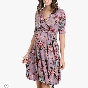 Women's Maternity Short Sleeve Knee Length Wrap Dress